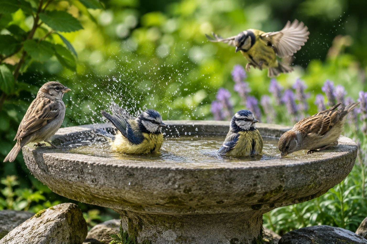 Zelf een vogelbad van beton maken: tuinvogels badderen in een betonnen vogelbad